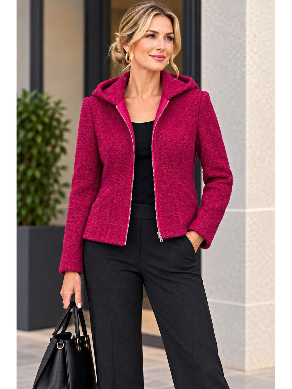 ETCETERA Women’s 0 Pink Solid Lined Full Zip Jacket Pockets Short Long Sleeve